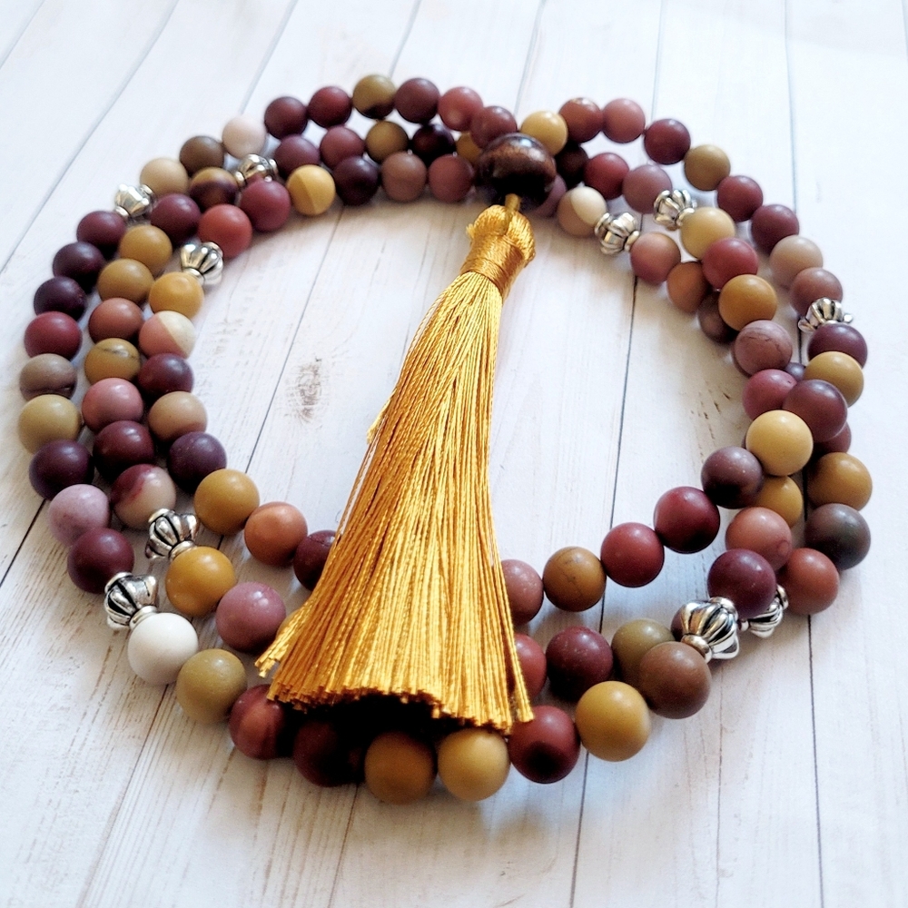 108 Frosted Mookaite Mala Necklace - Picture 2 of 3